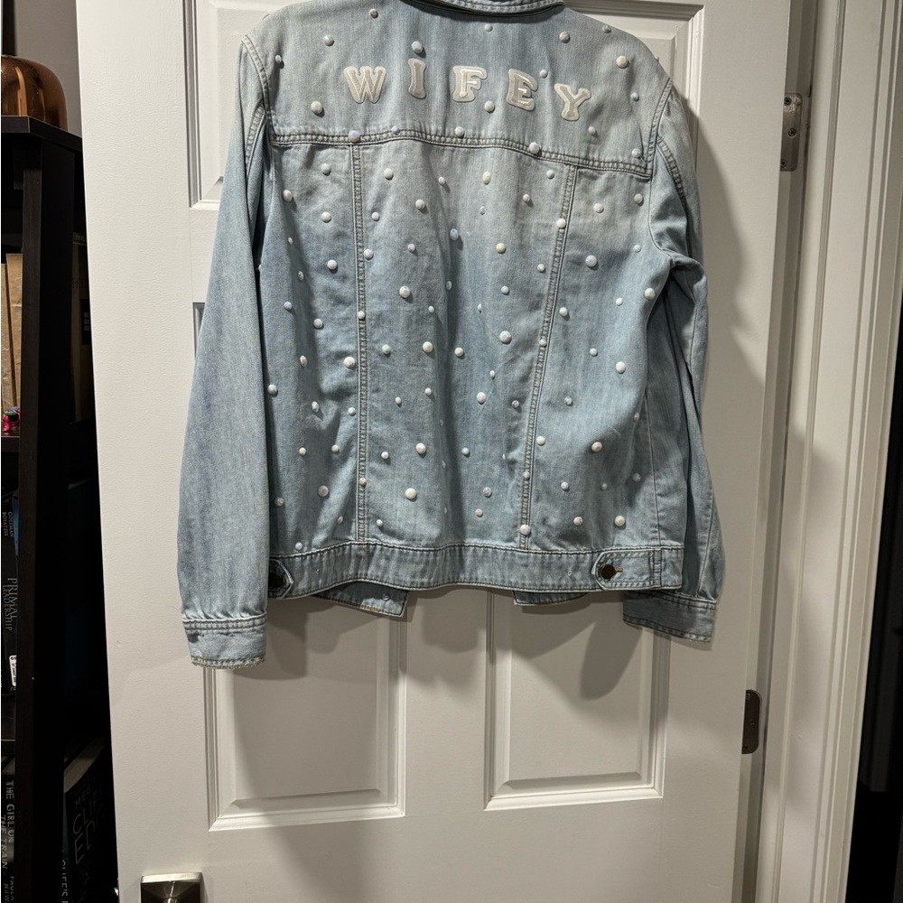 Wifey Light Blue Denim Jacket with Rhinestone Accents